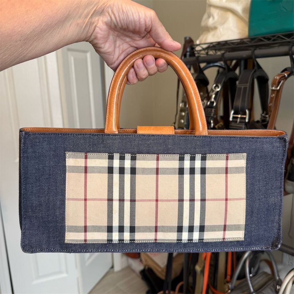 Burberry Women's Blue Nova Check Denim Satchel Top Handle Bag